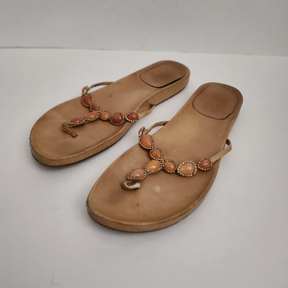 STUART WEITZMAN | Leather floral print sandals flip flops amber sz 10 - Picture 2 of 7